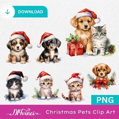 Cute Christmas Pets Clip Art