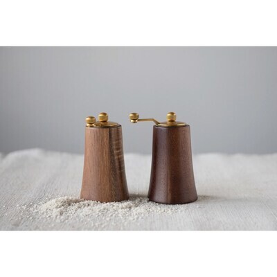 Acacia Wood + Stainless Steel Salt + Pepper Mills with Gold Finish - Set of 2