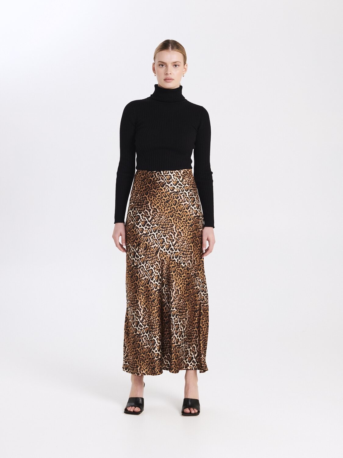 Ena Pelly - Cheetah Paneled Midi Skirt