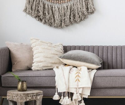 Woven Cotton Pillow with Fringe