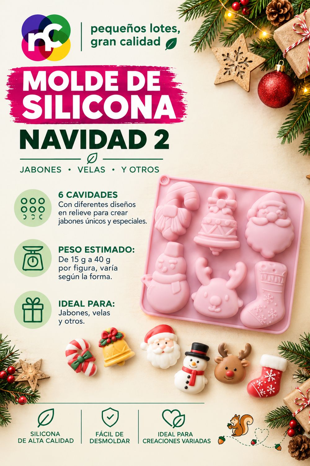 Molde Silicón - Navidad de 6 cavidades 