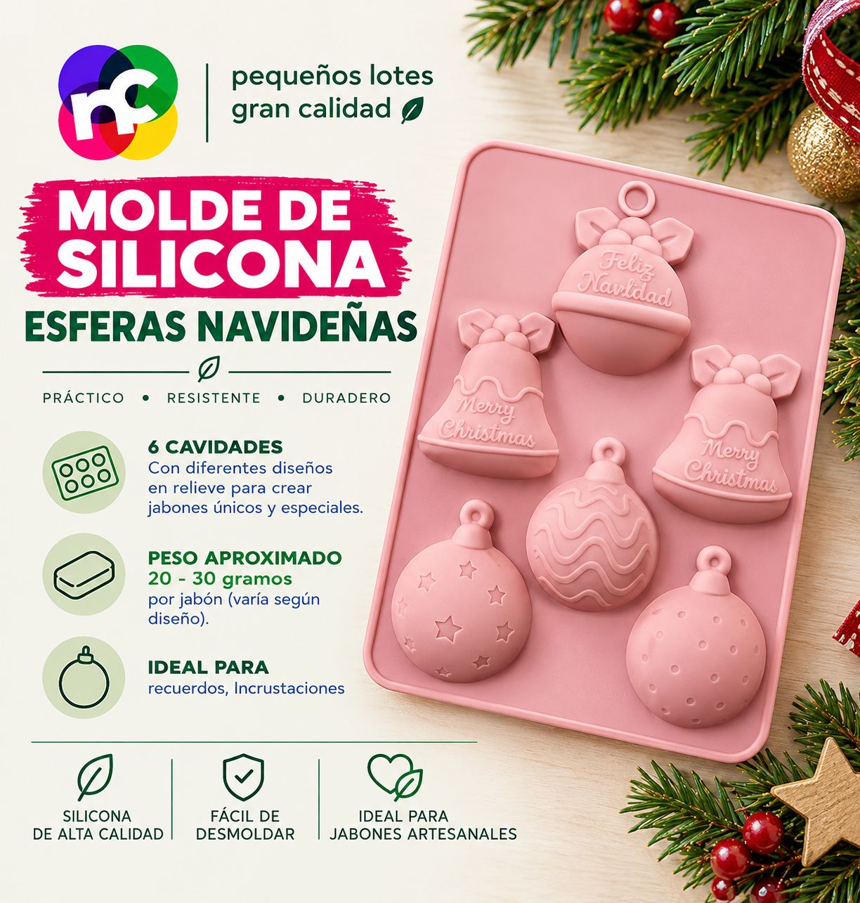 Molde Silicón - Esferas Navideñas