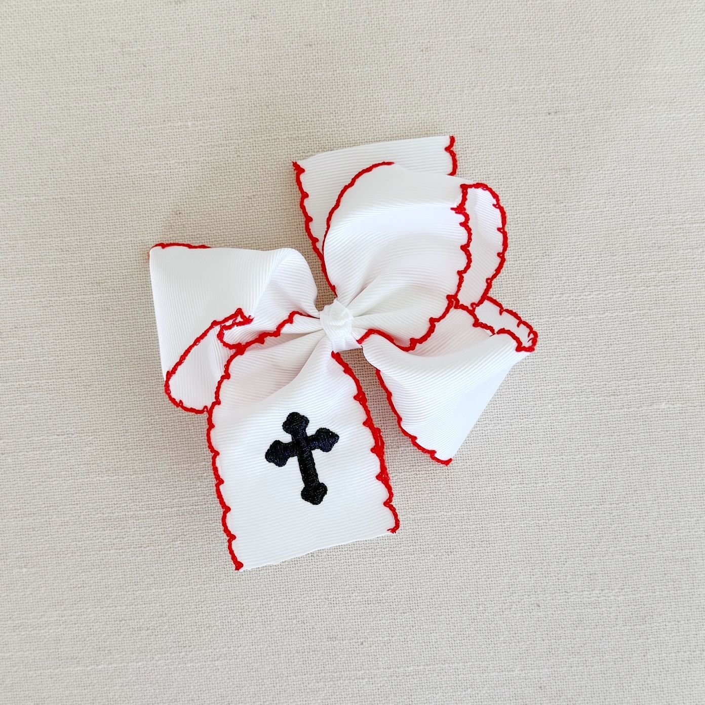 White with Navy Cross Hairbow