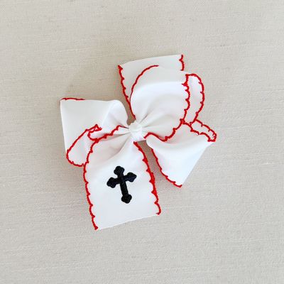 White with Navy Cross Hairbow