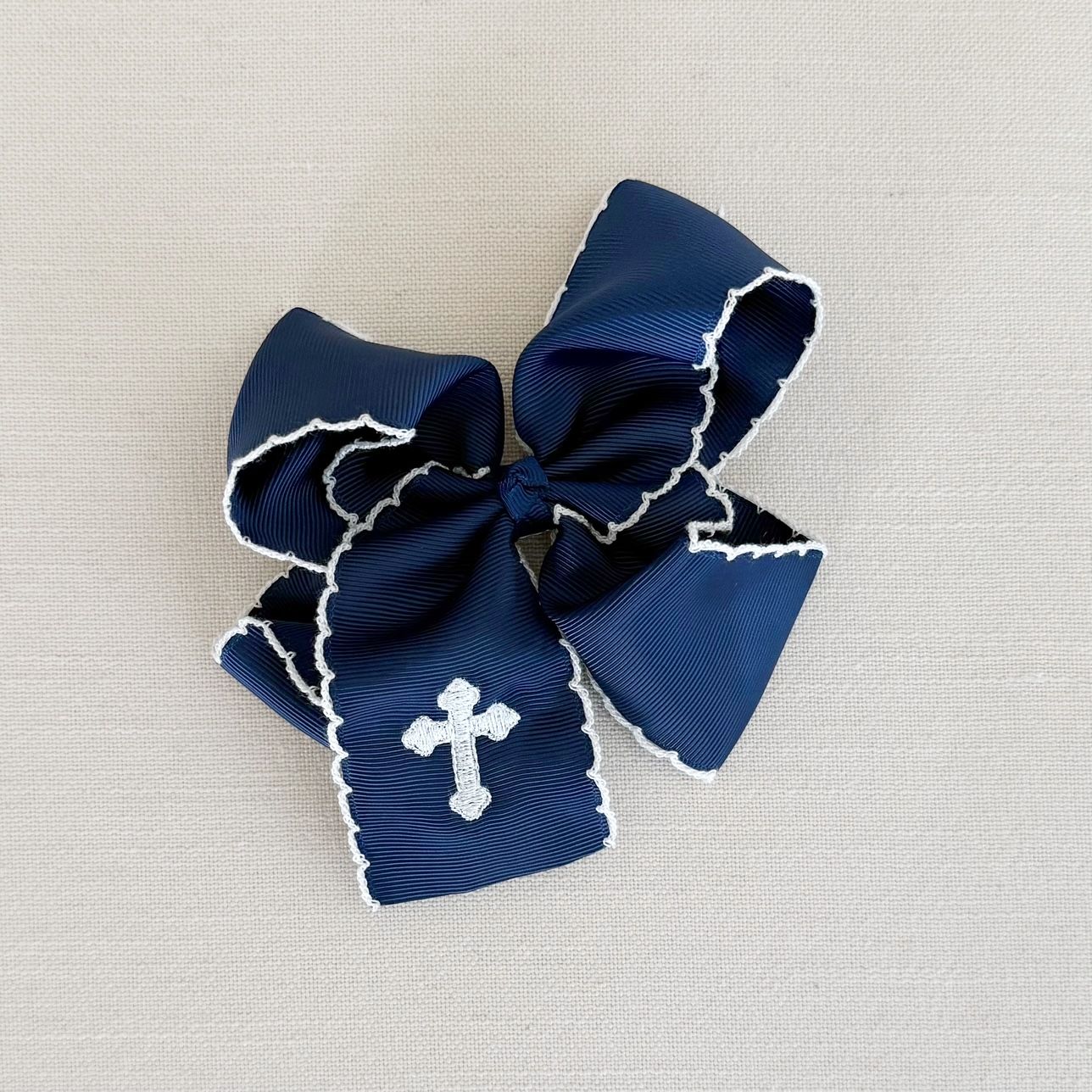 Navy &amp; White Moonstitch Cross Hairbow