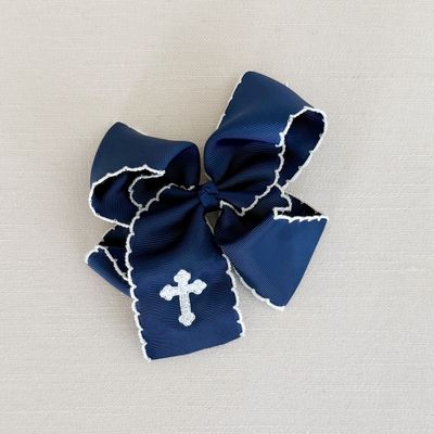 Navy &amp; White Moonstitch Cross Hairbow