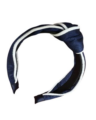 Top Knot Headband with Navy &amp; White Piping