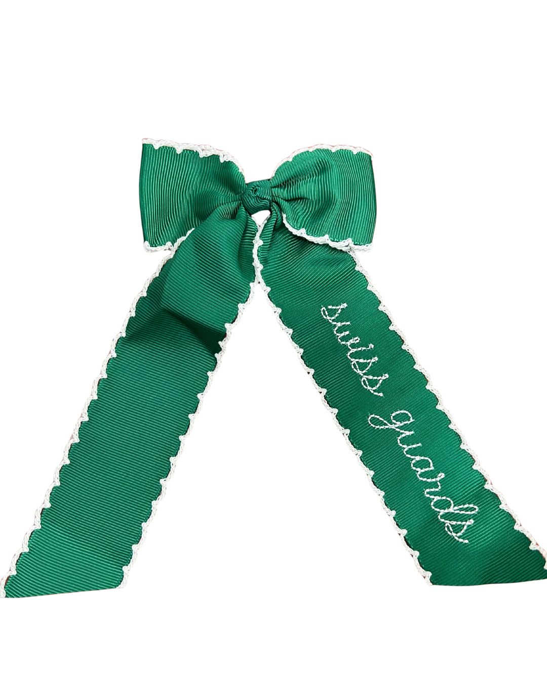 Green and White Moonstitch Swiss Guards Bow