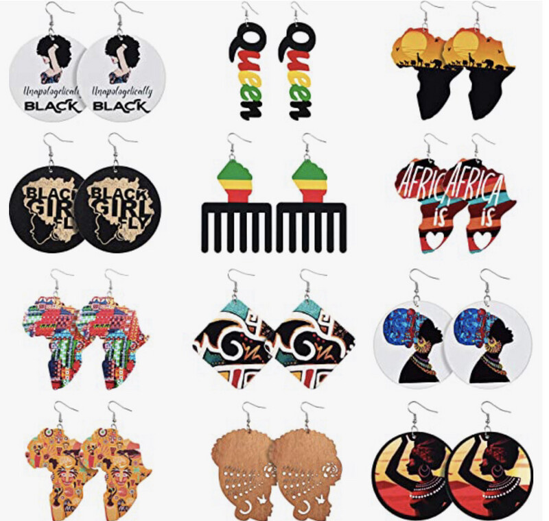 African Map Wooden Earrings African Women Dangle Earrings Natural Ethnic Earrings Numbered  The Way They Are In The Picture