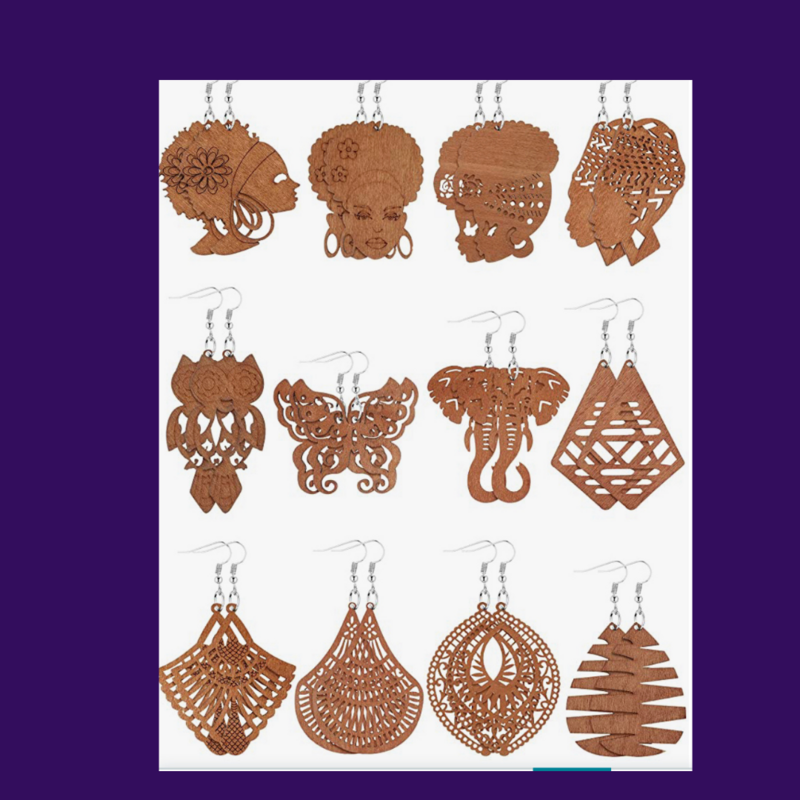 African Real Wood Dangling Earrings They Are Numbered In The Order They Are Arranged 