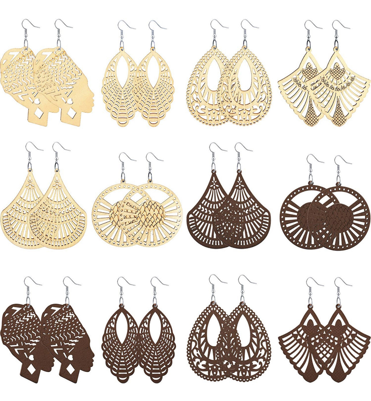 African Earrings Wooden Boho Drop Earrings Bohemian Pendant Dangle Earrings Lightweight Ethnic Style Wood Earrings