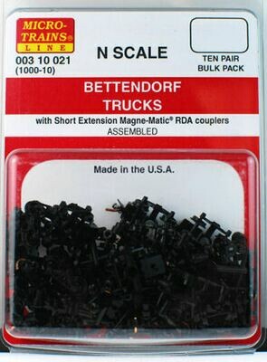 N Scale Bettendorf Trucks Bulk Pack w/ Short Ext. Couplers