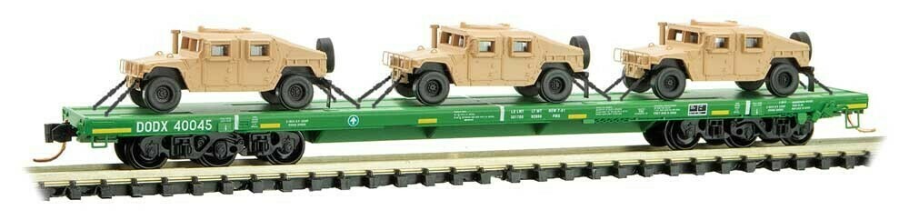 N Scale DODX &#39;Cascade Green&#39; 3 Pack w/- Humvees