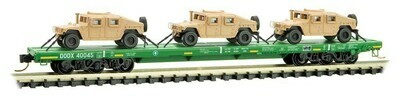N Scale DODX &#39;Cascade Green&#39; 3 Pack w/- Humvees
