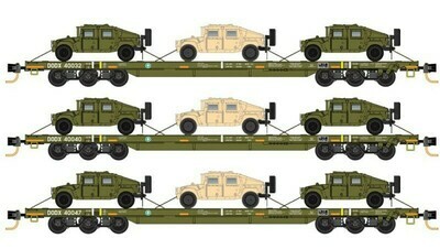 N DODX &#39;Olive Drab&#39; w/- 3 Pack Flatcar with Humvees