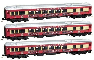 N Scale Heavyweight 12-1 Sleeper - Royal American Shows 3-Pack #s 53,54,55