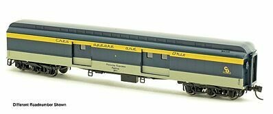 N Scale 70&#39; Heavyweight Baggage Car Cl Roof, 6 Wheel Trucks - C&amp;O #280