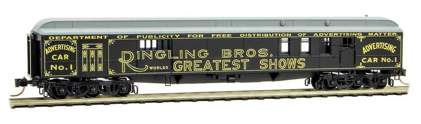 N Scale 70&quot; Heavyweight Mail/Baggage Car - Ringling Bros Advert car #1