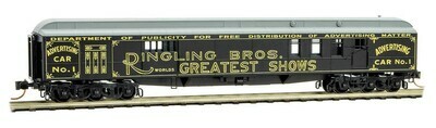 N Scale 70&quot; Heavyweight Mail/Baggage Car - Ringling Bros Advert car #1