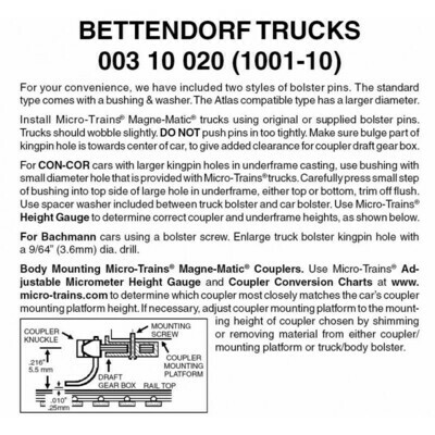 &#39;N&#39; Bettendorf Trucks w/o coupler-Bulk Pk