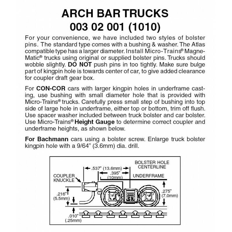 'N' Arch Bar Trucks w/ short coupler -1 pr.