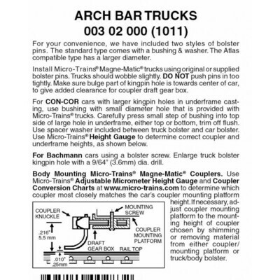 &#39;N&#39; ArchBar Trucks w/o coupler