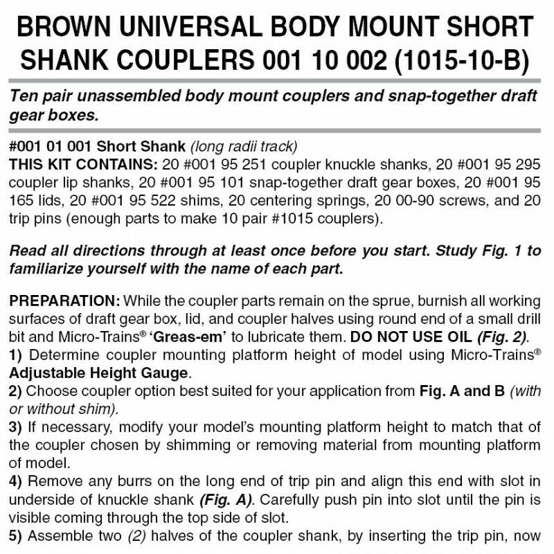'N' Bulk Pack unassembled RDA body mount (1015) short shank couplers-Brown