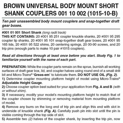 &#39;N&#39; Bulk Pack unassembled RDA body mount (1015) short shank couplers-Brown