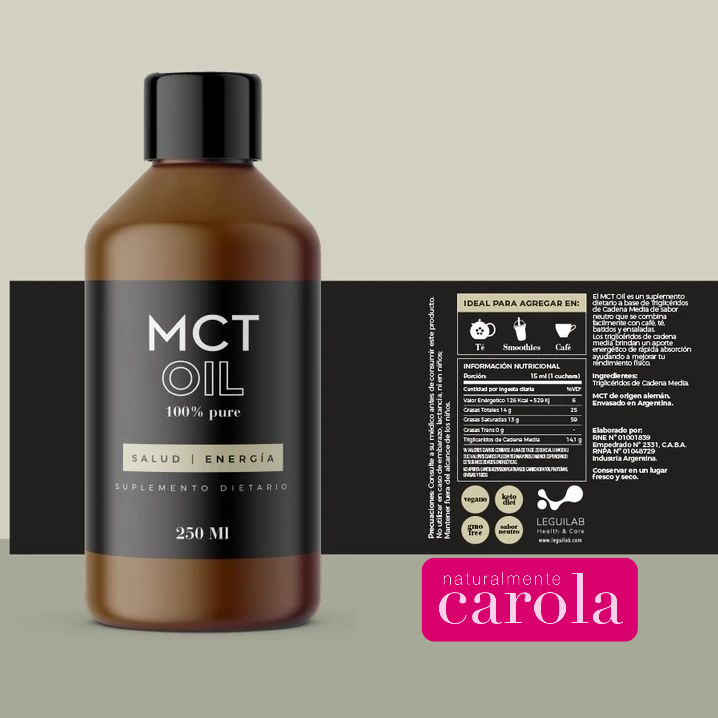 MCT Oil Trigliceridos de Cadena Mediana x 250ml 100%puro