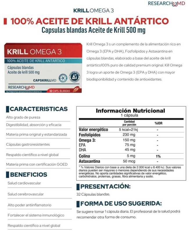 ACEITE DE KRILL ANTARTICO OMEGA 3 PURO 500mg. 32capsulas