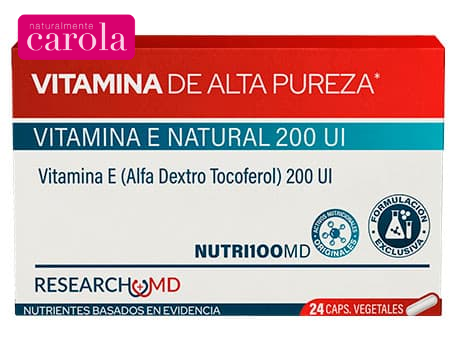 VITAMINA E NATURAL (Alfa dextro tocoferol) 200UI x24caps.vegetales.