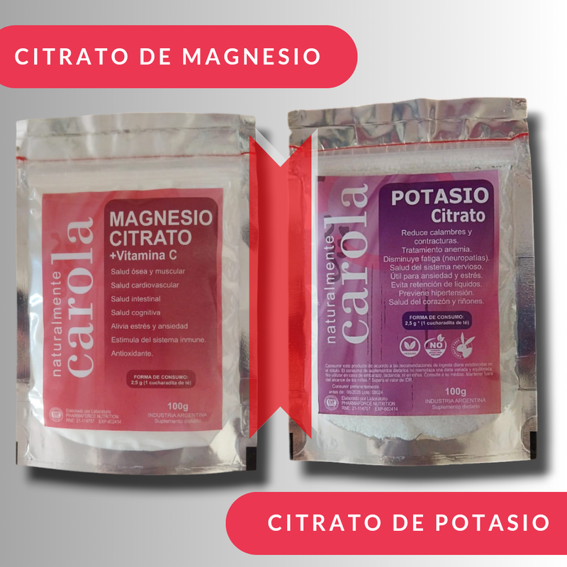 COMBO: CITRATO DE POTASIO 100gr. + CITRATO DE MAGNESIO + Vitamina C  100gr.