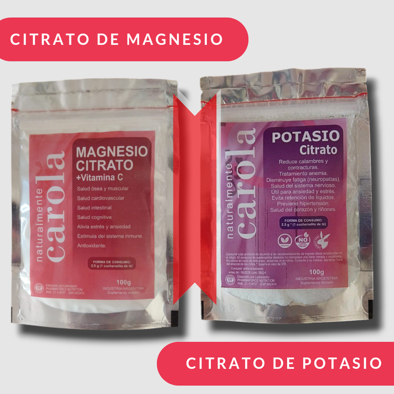 COMBO: CITRATO DE POTASIO 100gr. + CITRATO DE MAGNESIO + Vitamina C 100gr.