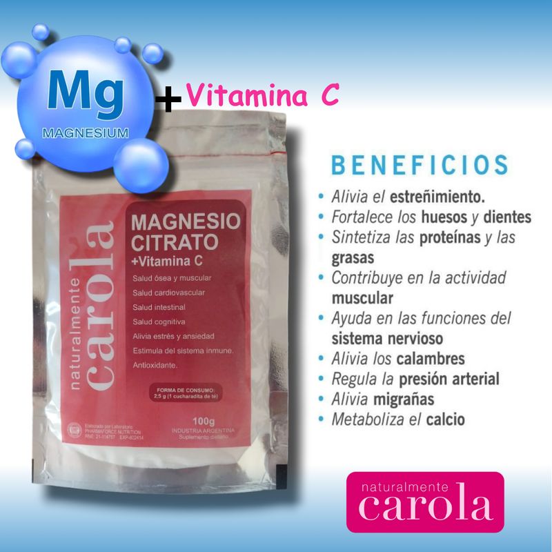 MAGNESIO CITRATO puro polvo 100gr + Vitamina C