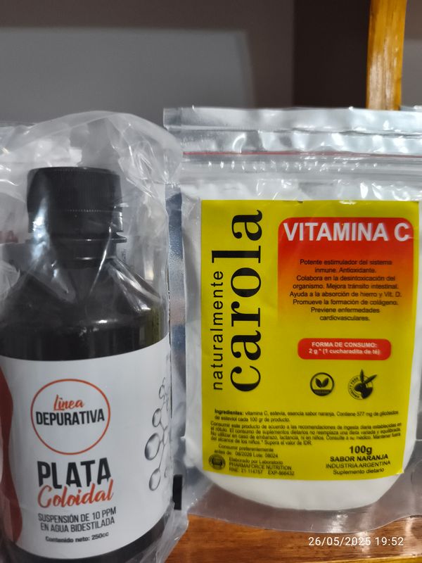 VITAMINA C PURA 100gr + PLATA COLOIDAL 200cc