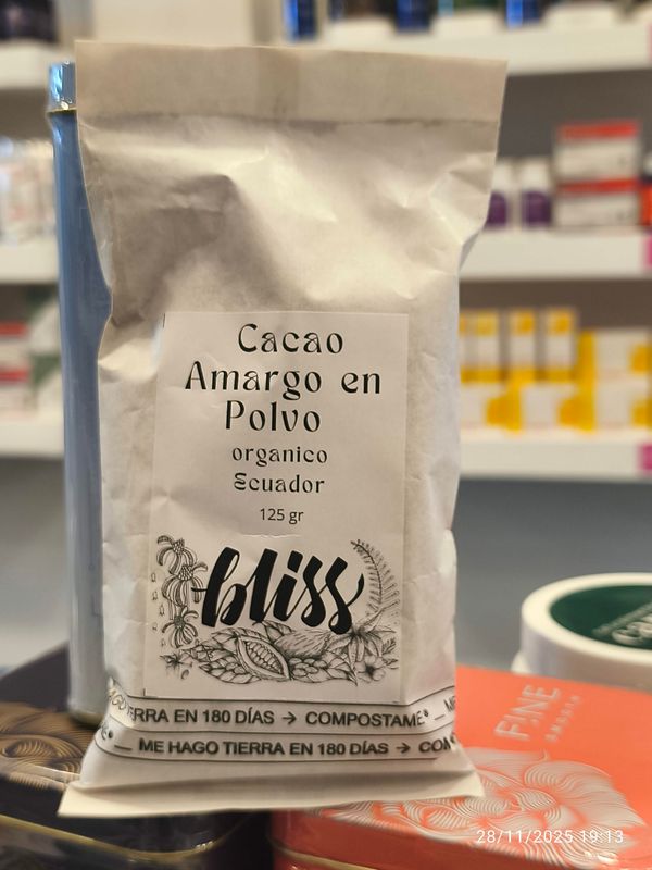 CACAO AMARGO POLVO MEDICINAL. ECUADOR. 125 gr