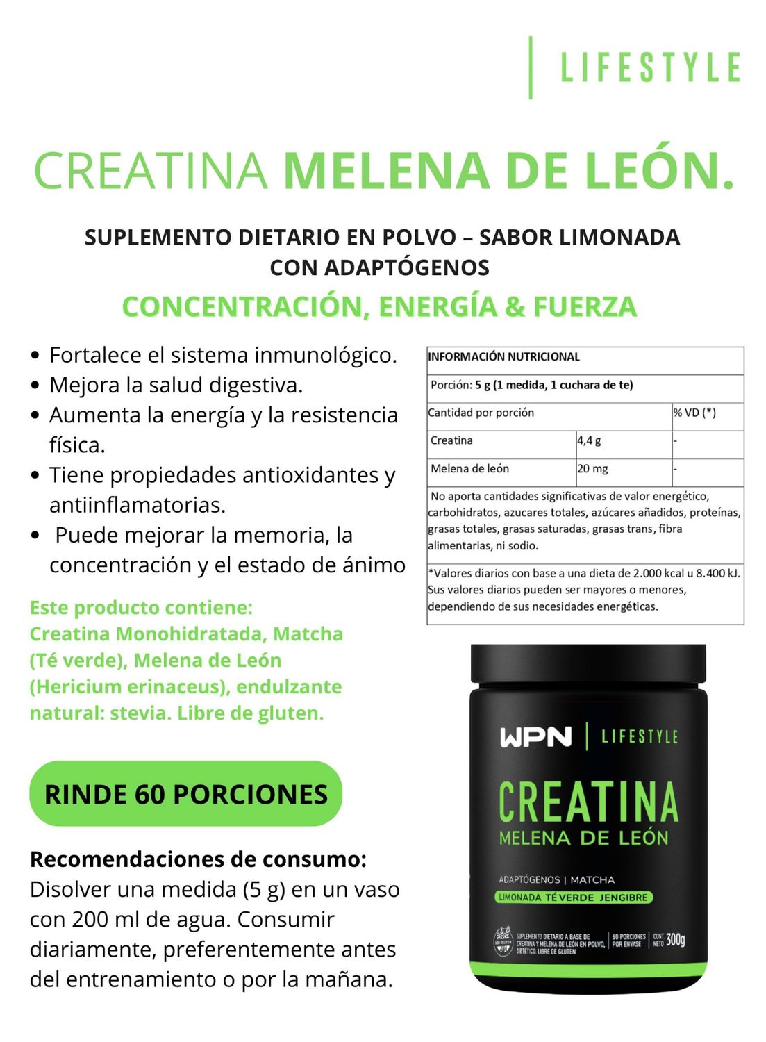 Creatina con Melena de Leon