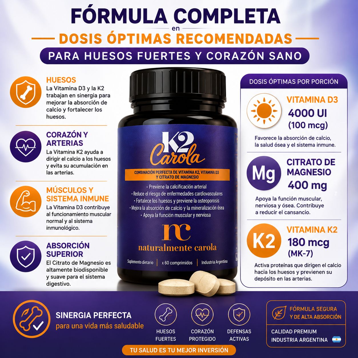 Vitamina K2 D3 CITRATO DE MAGNESIO de NaturalmenteCarola