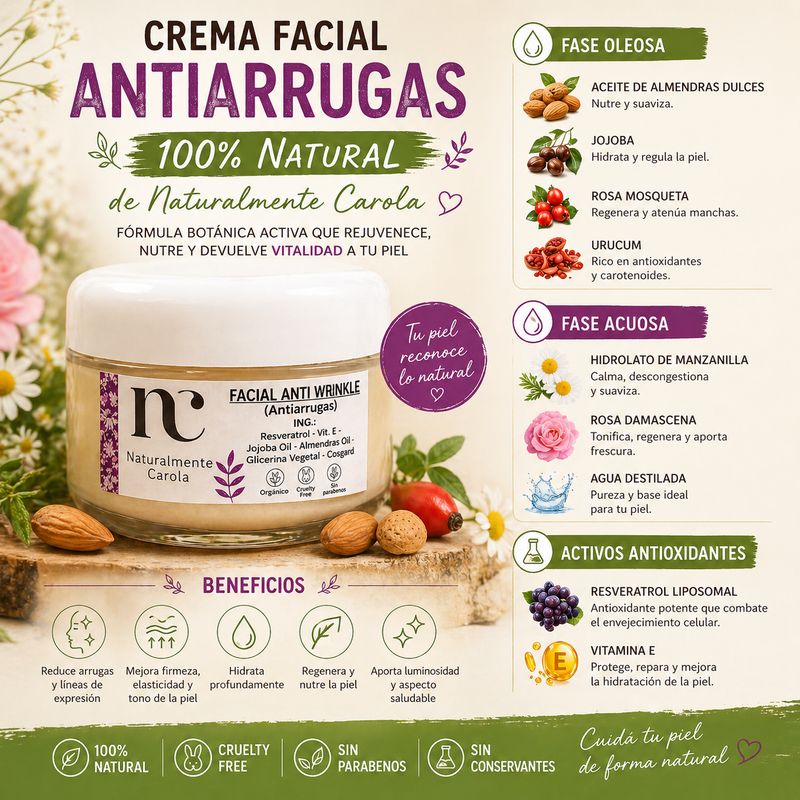 Crema Antiarrugas 100 % natural NaturalmenteCarola
