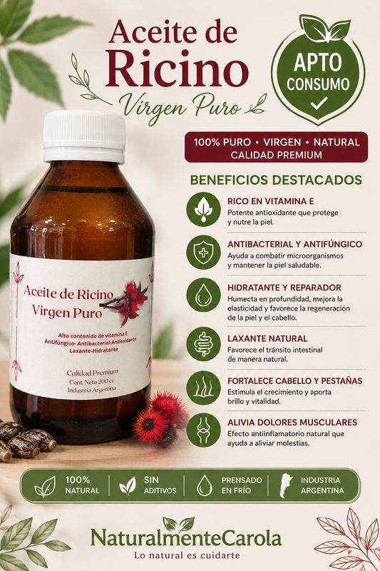 Aceite de Ricino Extra Virgen prensado en frio apto consumo