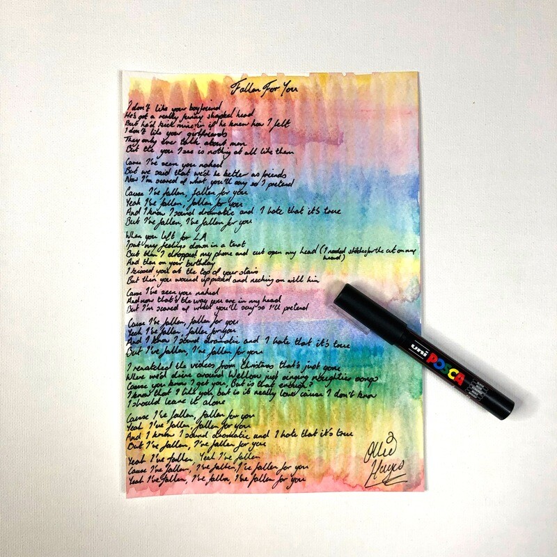 Handwritten &#39;Fallen For You&#39; Lyrics
