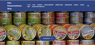 Webprojekt Webseite Shop Homepage Konservendosen mit ca. 2070 Produkten