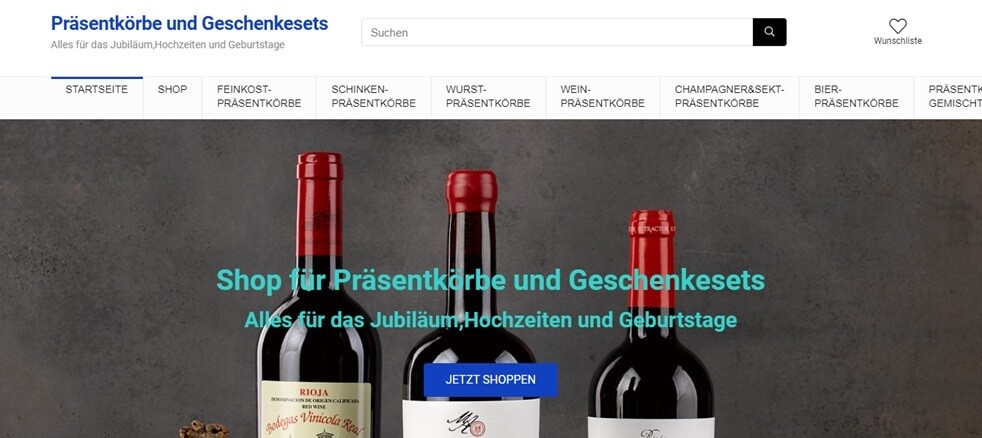Webprojekt Webseite Homepage Shop Präsentkörbe mit ca. 1450Produkten