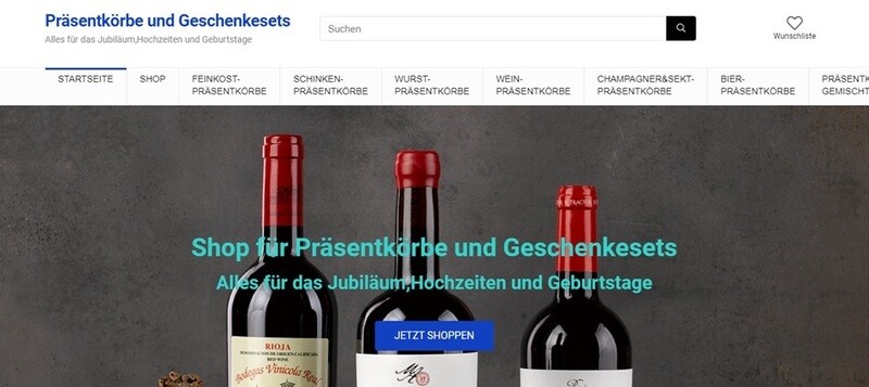 Webprojekt Webseite Homepage Shop Präsentkörbe mit ca. 1450Produkten