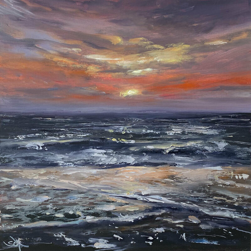 Bild Meer im Sonnenuntergang Original Meerbild 20×20 cm