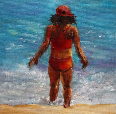 Bild Kind am Meer Original 15x15 cm Bild Kind am Meer Original 15x15 cm