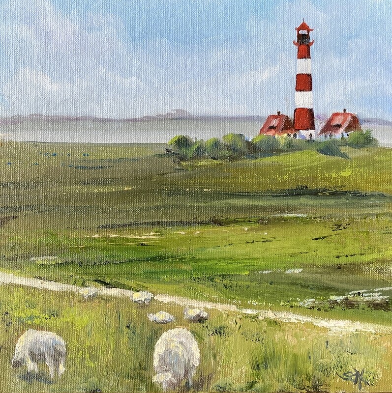 Bild Nordsee Westerhever Leuchtturm Küste  20×20 cm