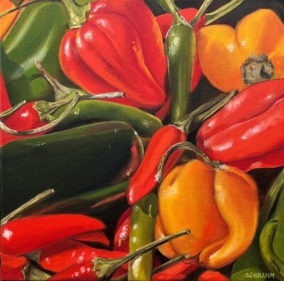 Paprika & Peperoni Original Gemälde Gemüse-Mix Original 30x30 cm