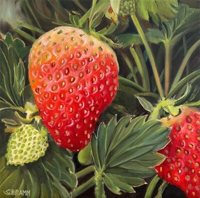 Bild Erdbeeren Original im Rahmen 20x20 cm