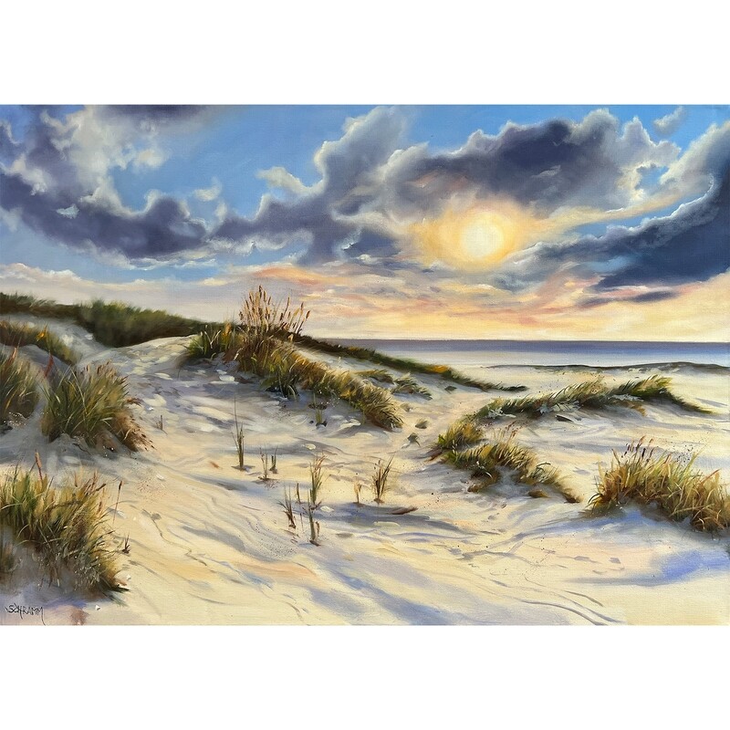 Sylt Dünen bei Sonnenuntergang Original Gemälde 70x50 cm